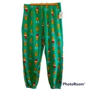 Abound Printed Microfleece Joggers Pants in Green Jolly Reindeer Faces Size L